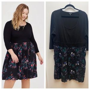 Torrid Skater Midi Dress - black top/floral bottom, size 2